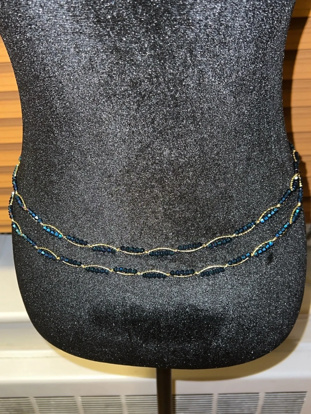 Handmade Beaded Waist Chain –blue Adjustable Gold-Tone Boho Belly Jewelry